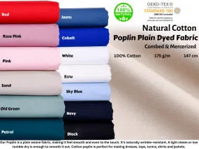 100% Pure Cotton Poplin plain Fabric