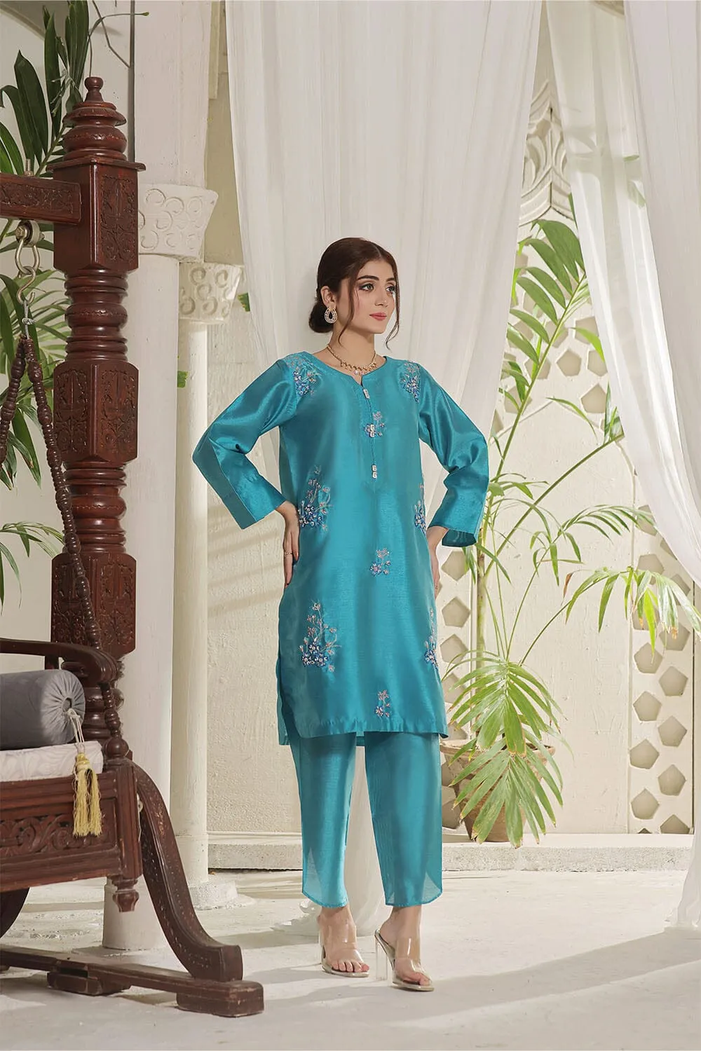 2PC Stitched Embroidered Silk Shirt & Trouser KFSE-2361