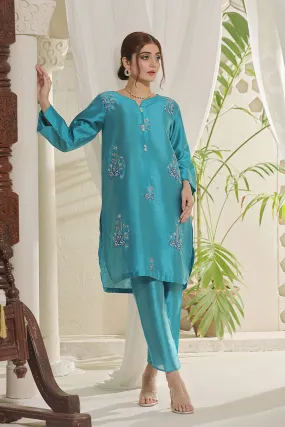 2PC Stitched Embroidered Silk Shirt & Trouser KFSE-2361