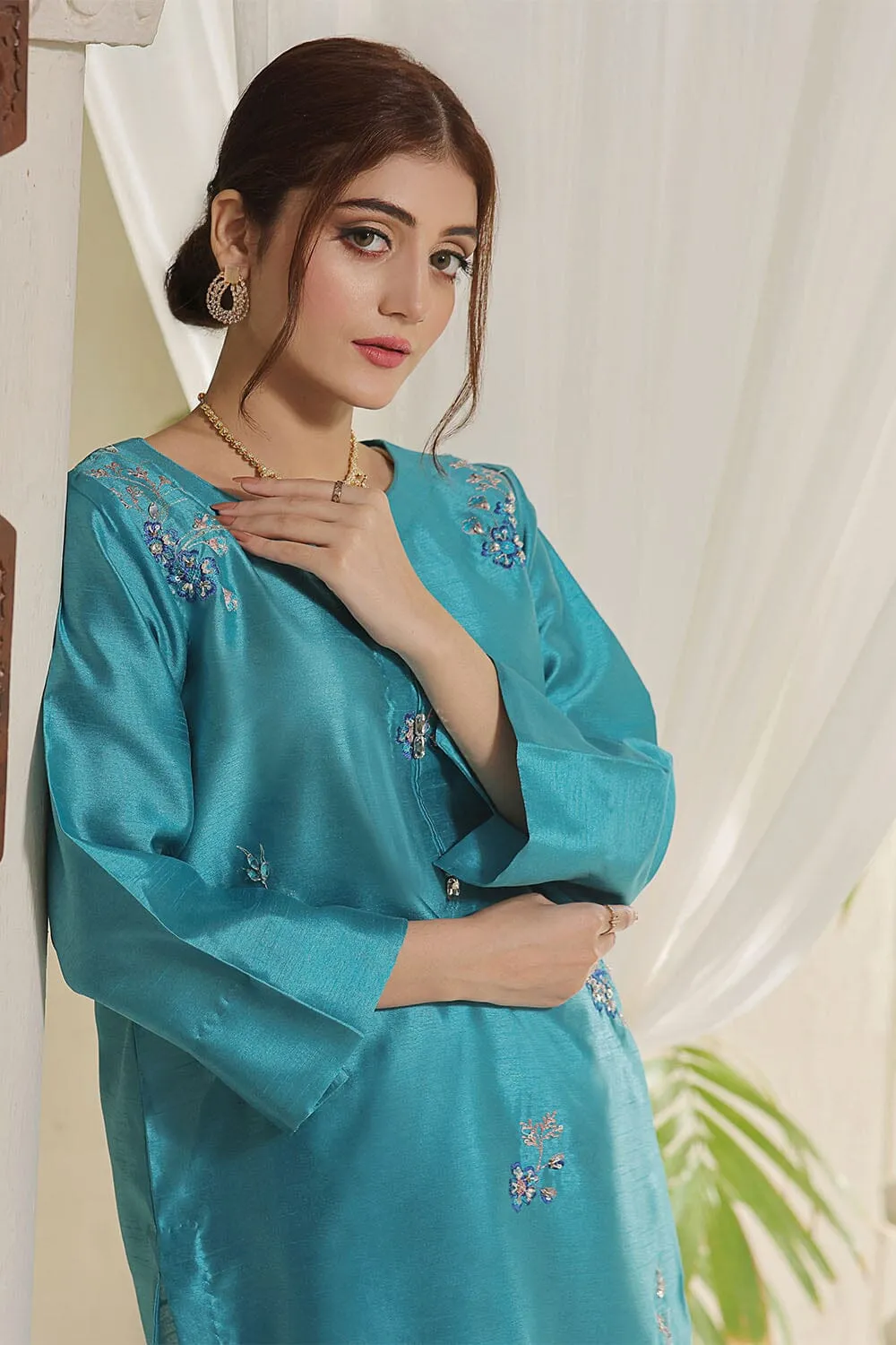 2PC Stitched Embroidered Silk Shirt & Trouser KFSE-2361