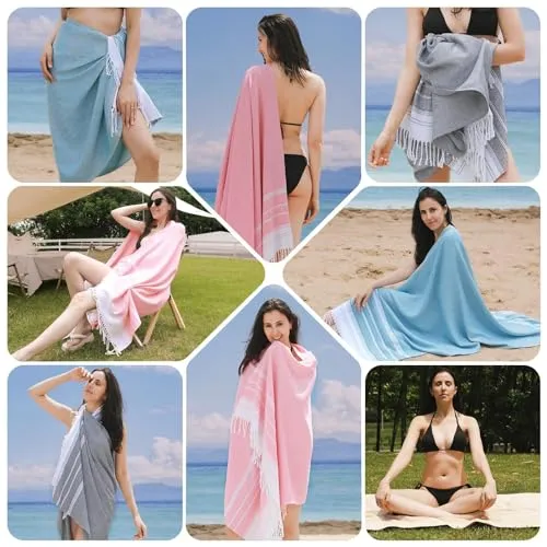 6 Packs Oversized Cotton Turkish Beach Towels Set Bulk 74x38 Extra Large Sand Free Quick Dry Clearance Swim Bath Camping Pool Towel Travel Blanket Adult Essentials Cruise Accessories Vacation Stuff