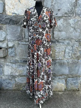 80s floral brown maxi dress uk 12-14