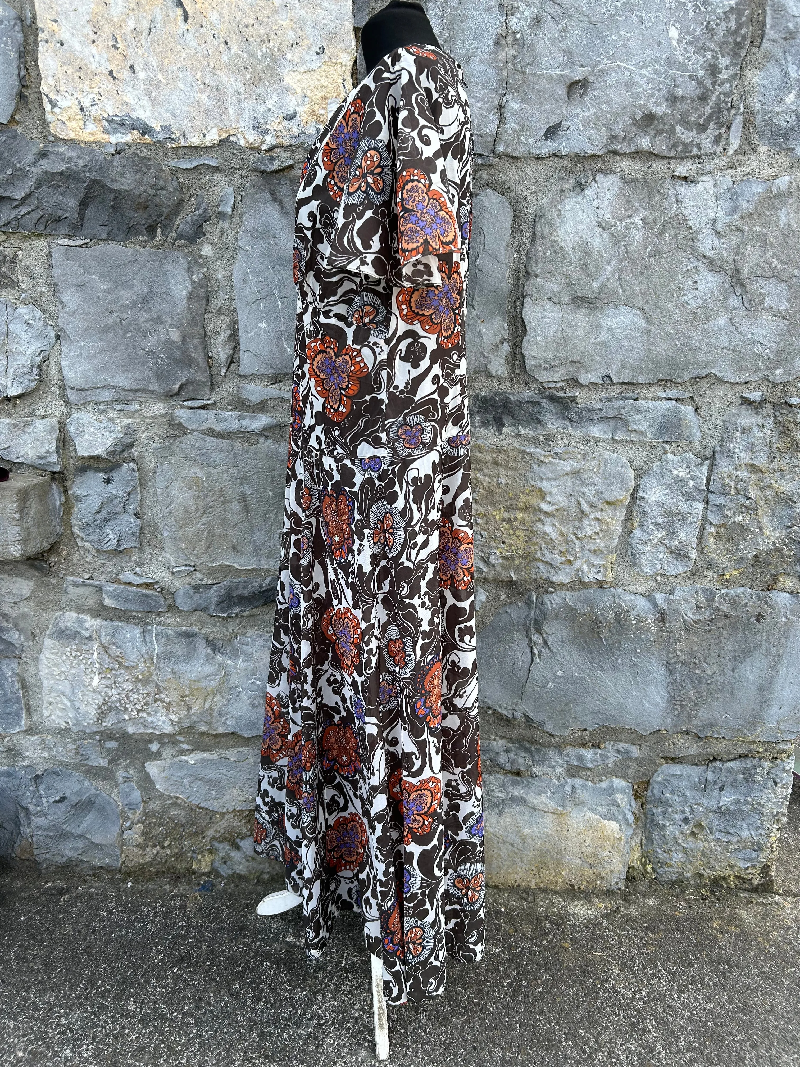 80s floral brown maxi dress uk 12-14