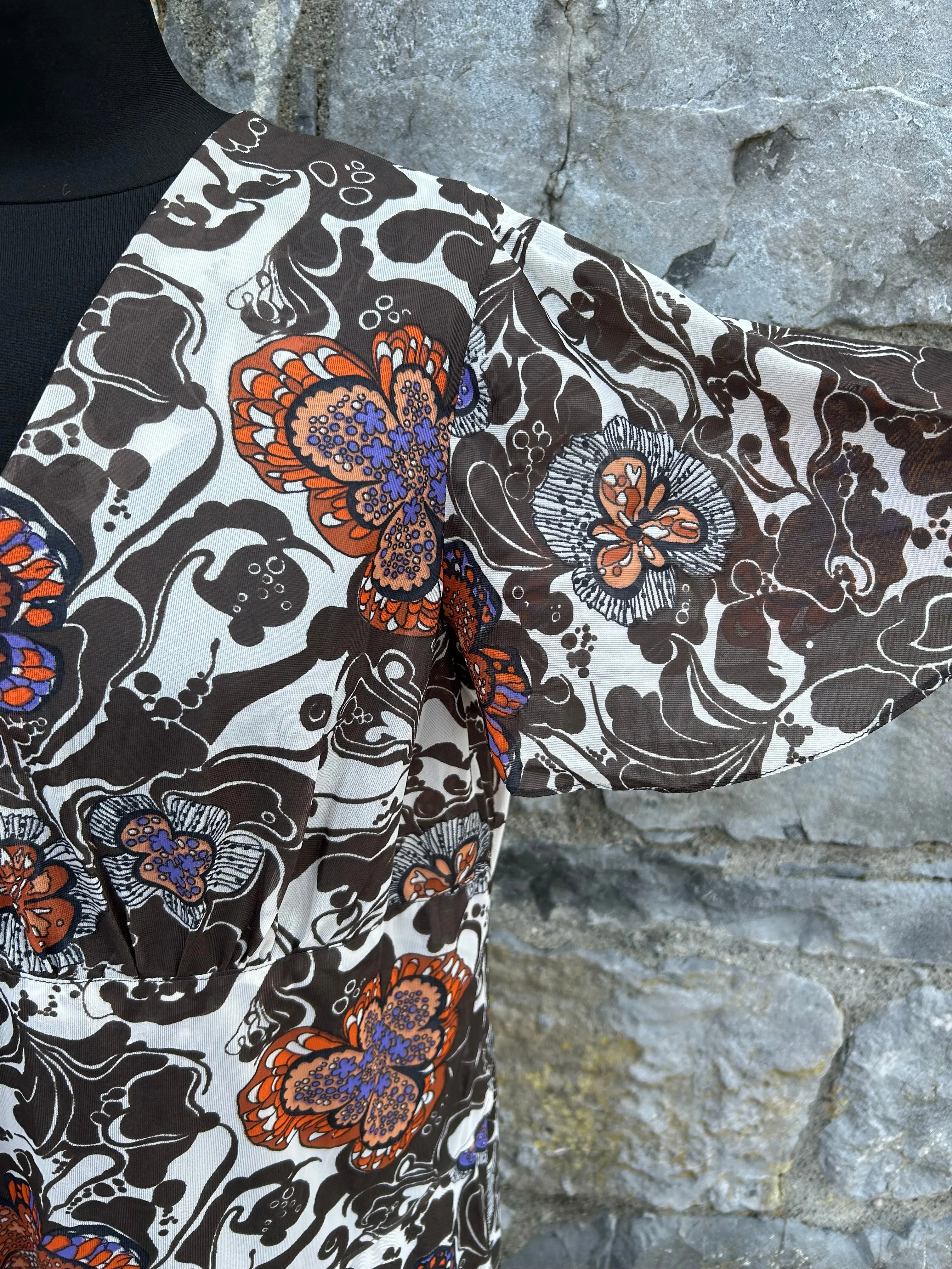 80s floral brown maxi dress uk 12-14