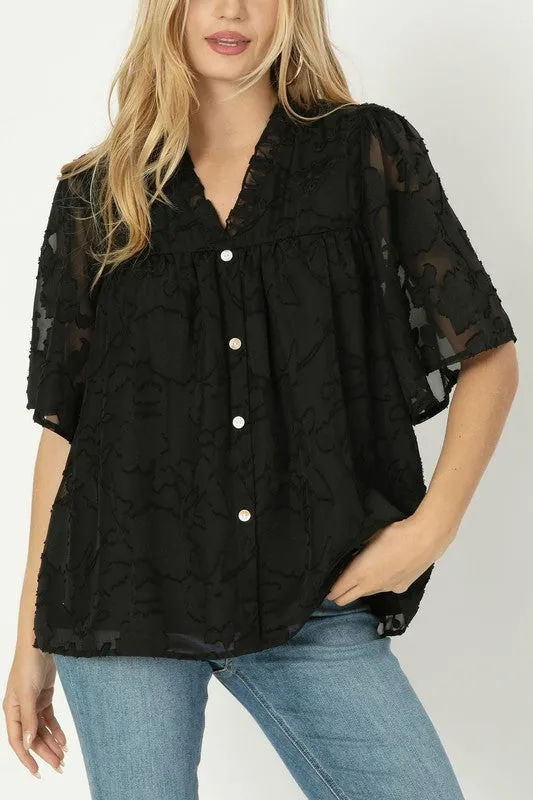 A-Line Blouse with Ruffle Trim