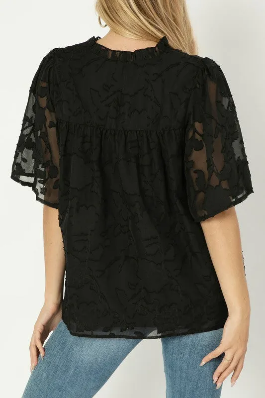 A-Line Blouse with Ruffle Trim