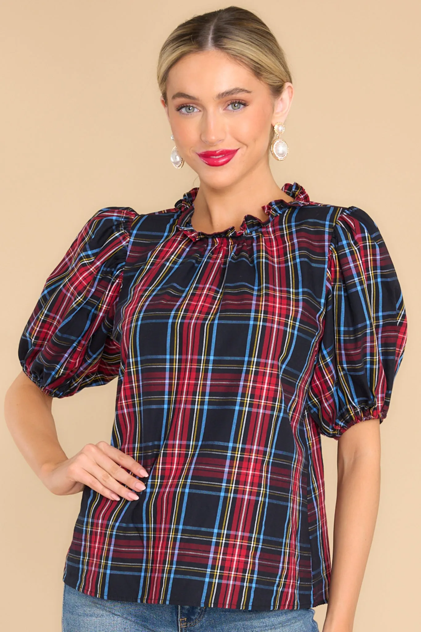 A Special Gift Black Plaid Top