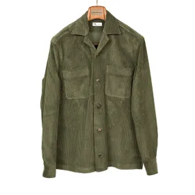 Aabba camp collar shirt jacket in olive green irregular wale cotton corduroy