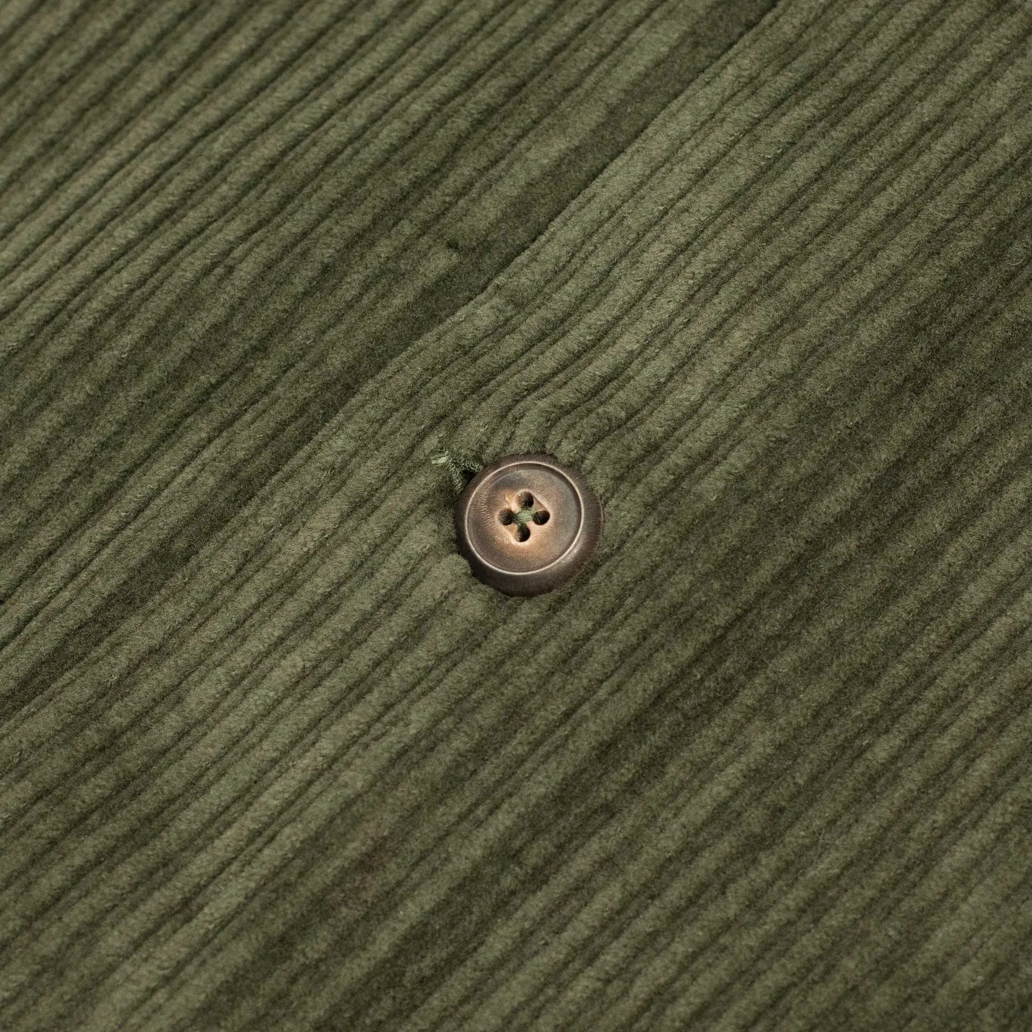 Aabba camp collar shirt jacket in olive green irregular wale cotton corduroy