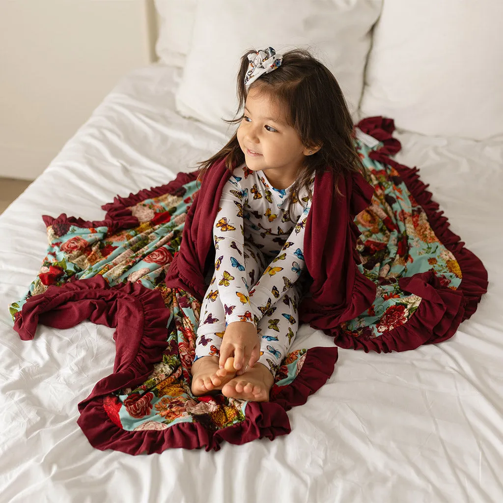 Adalynn & Dark Cherry Ruffled Luxe Patoo Blanket