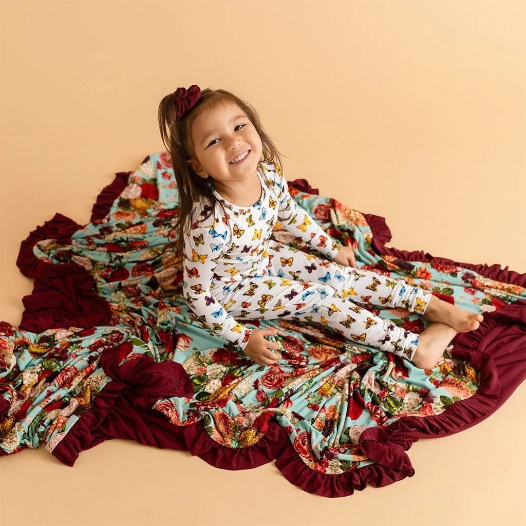 Adalynn & Dark Cherry Ruffled Luxe Patoo Blanket