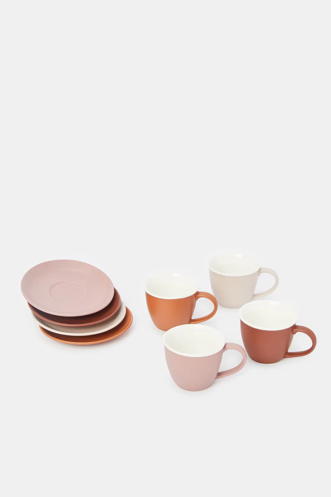 Assorted Plain Cup And Saucer Set (8 Piece)