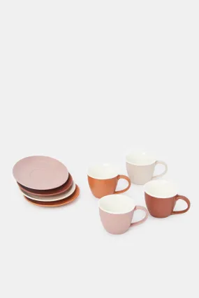 Assorted Plain Cup And Saucer Set (8 Piece)