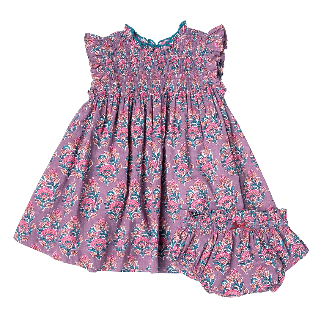 Baby Girls Stevie Dress Set - Lavender Posey Block Print