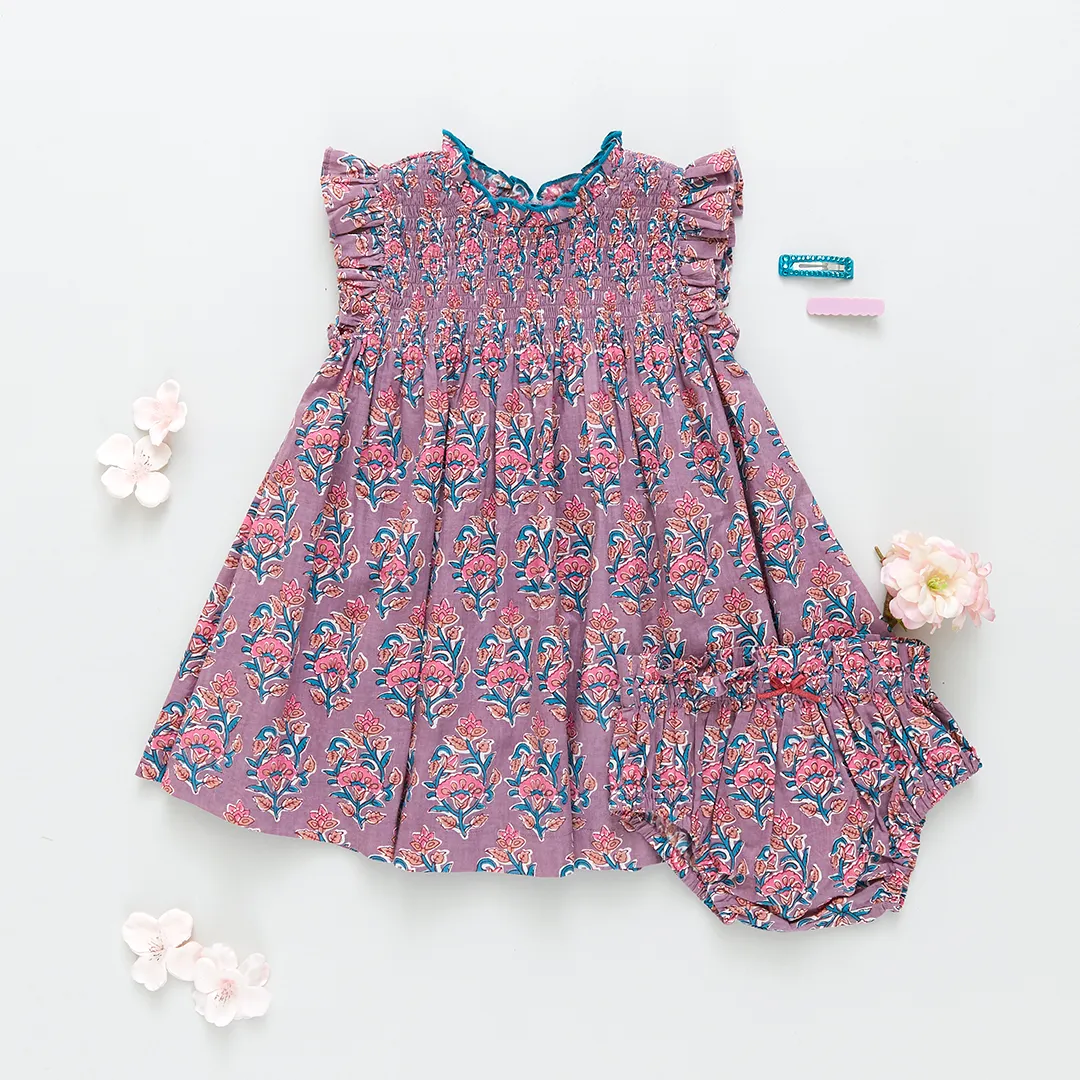 Baby Girls Stevie Dress Set - Lavender Posey Block Print