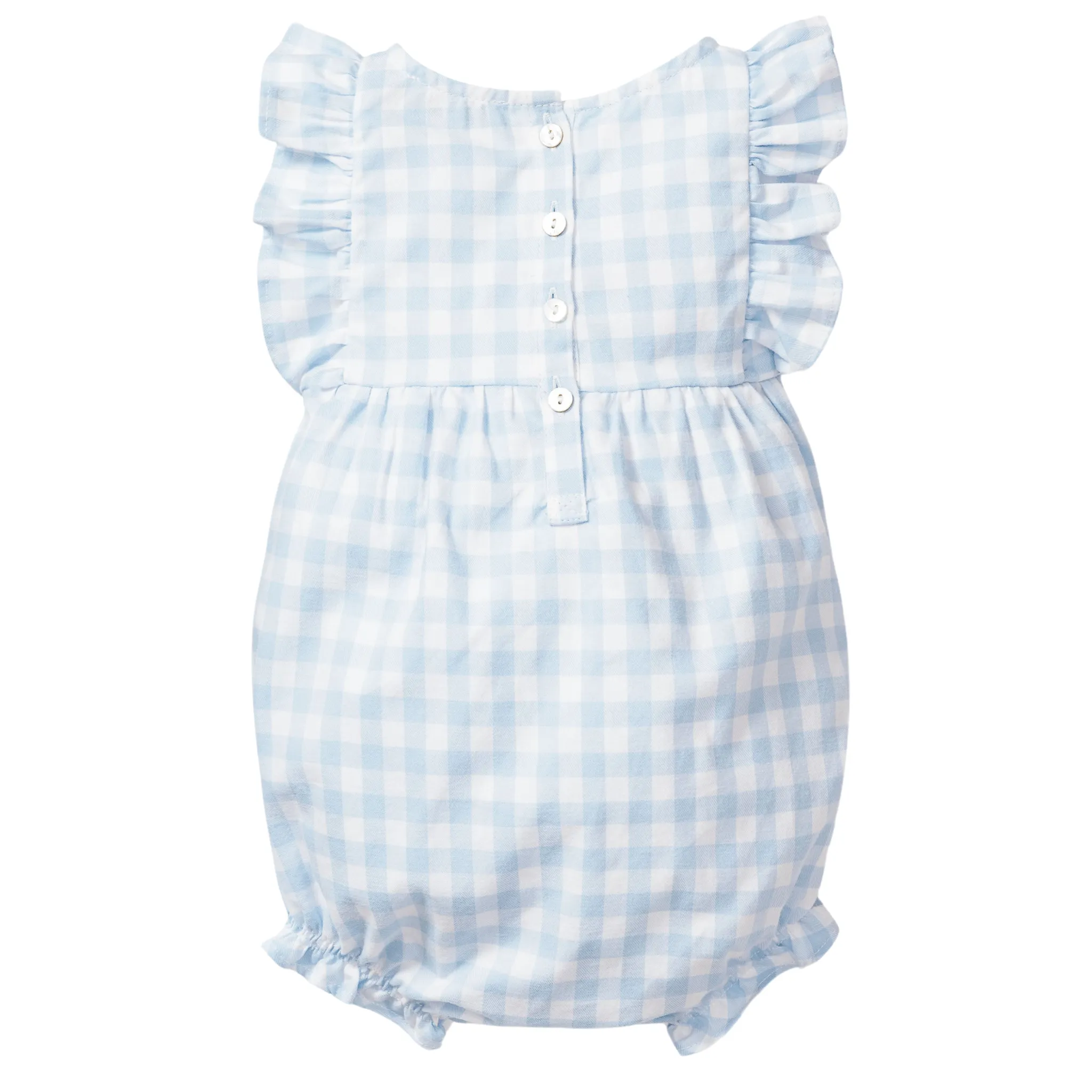 Baby's Twill Ruffled Romper in Light Blue Gingham