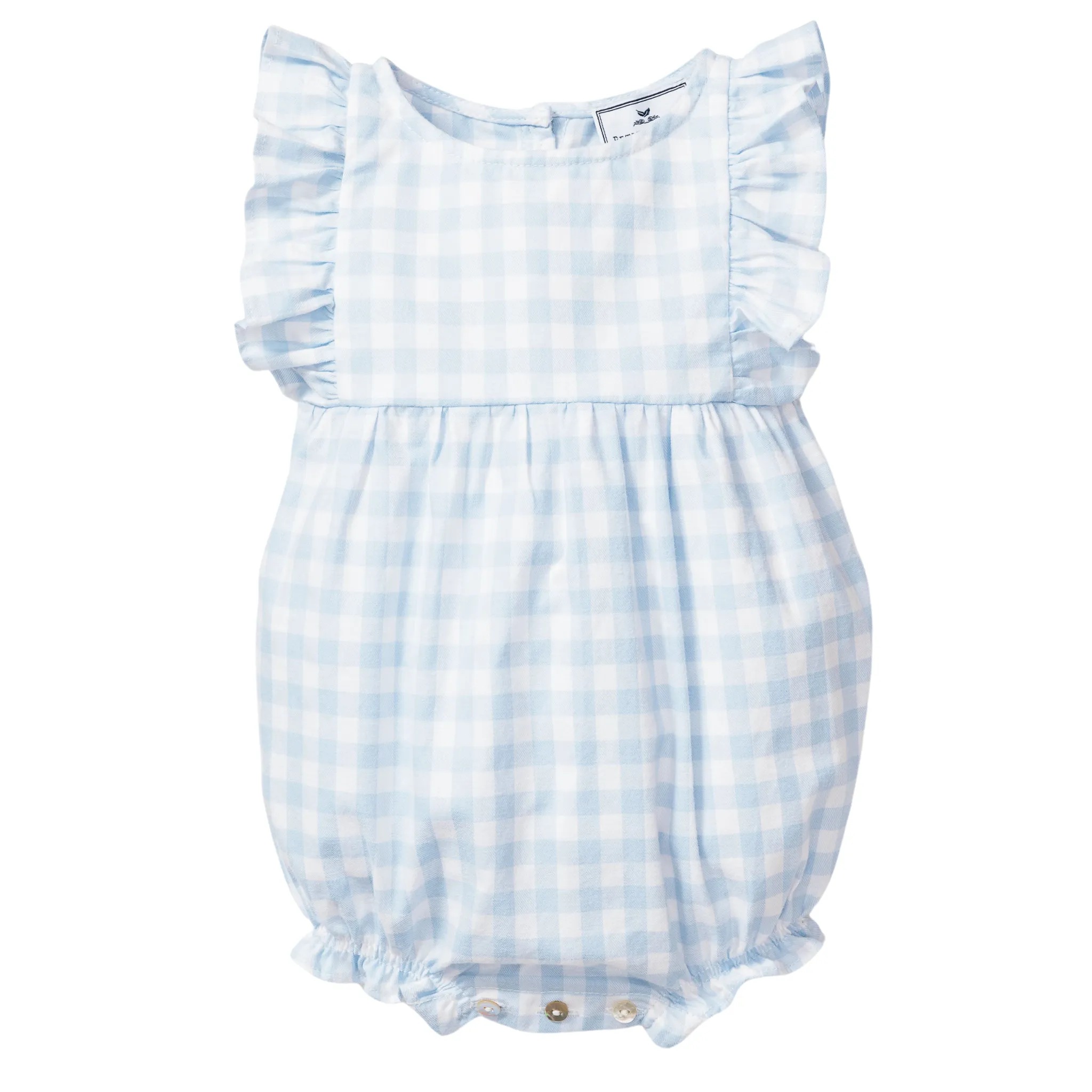 Baby's Twill Ruffled Romper in Light Blue Gingham