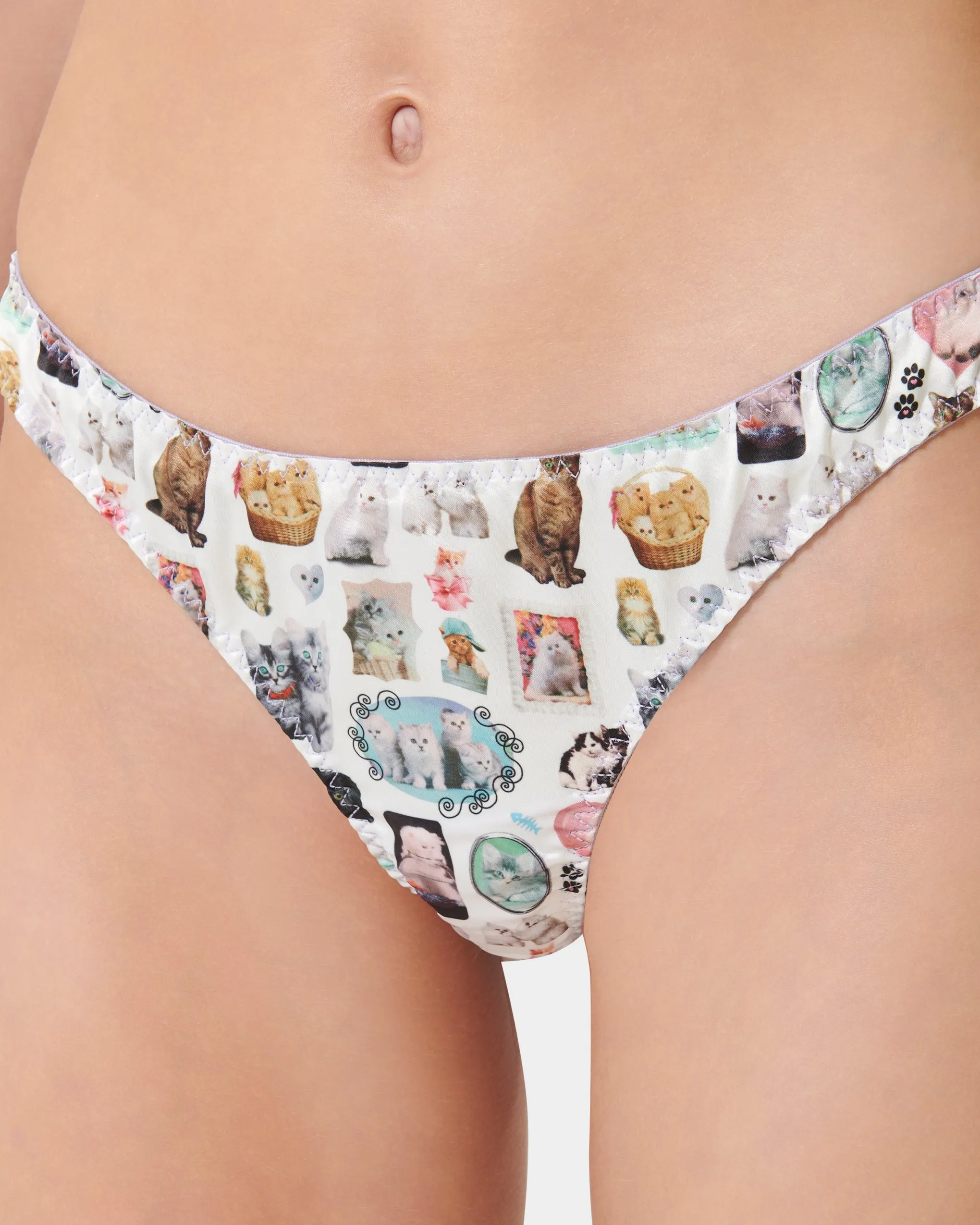 BB x Ashley Williams Kitten Print Luxury Satin Thong