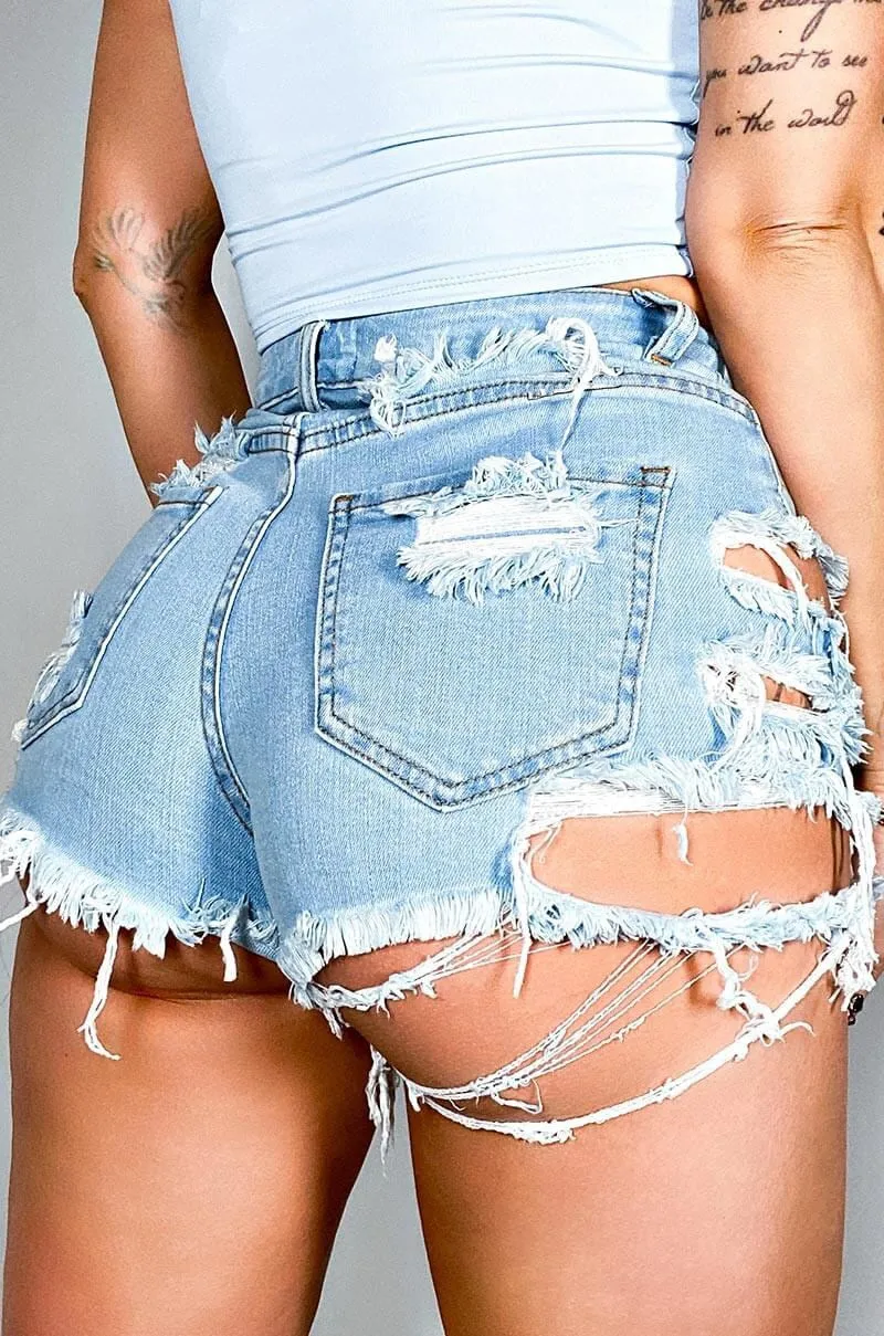 BerriesJam - 2024 Ripped High Waist Irregular Tassel Slim Shorts