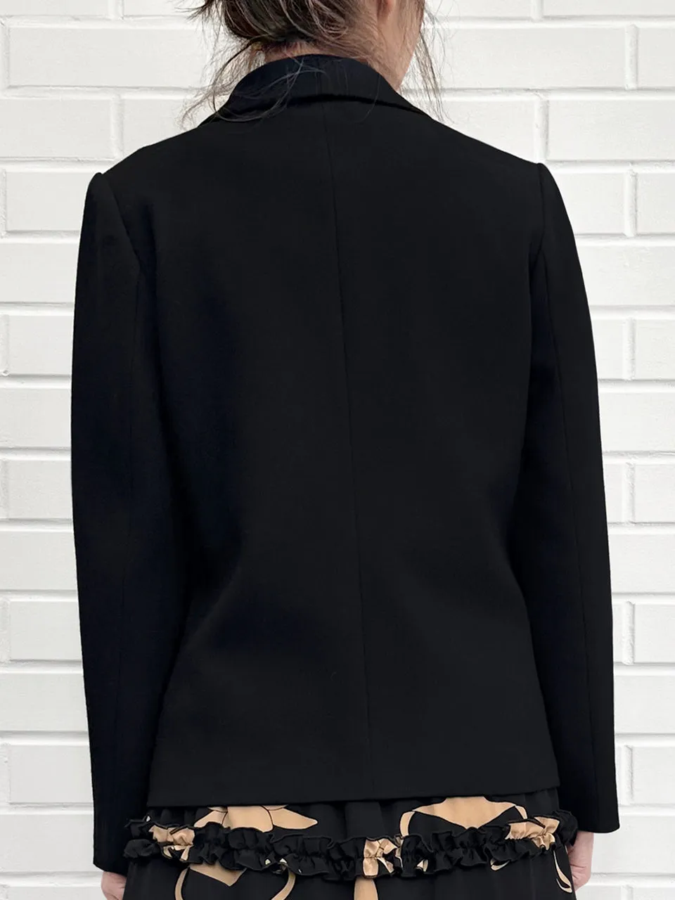 Black Asymmetrical Ruffled Lapel One Button suit jacket