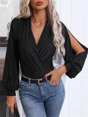 Black Slit Sleeve Bodysuit