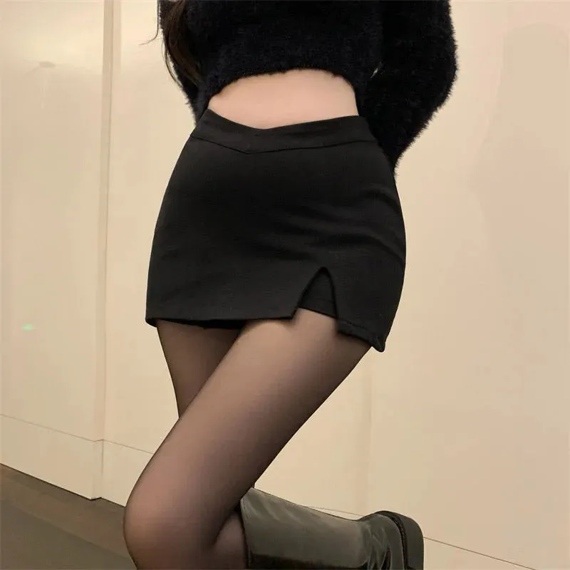 Black Split Mini Skirts Women Summer Sexy Club High Waist Slit Skirt Streetwear Korean Party Fashion Irregular Slim A Line Skirt