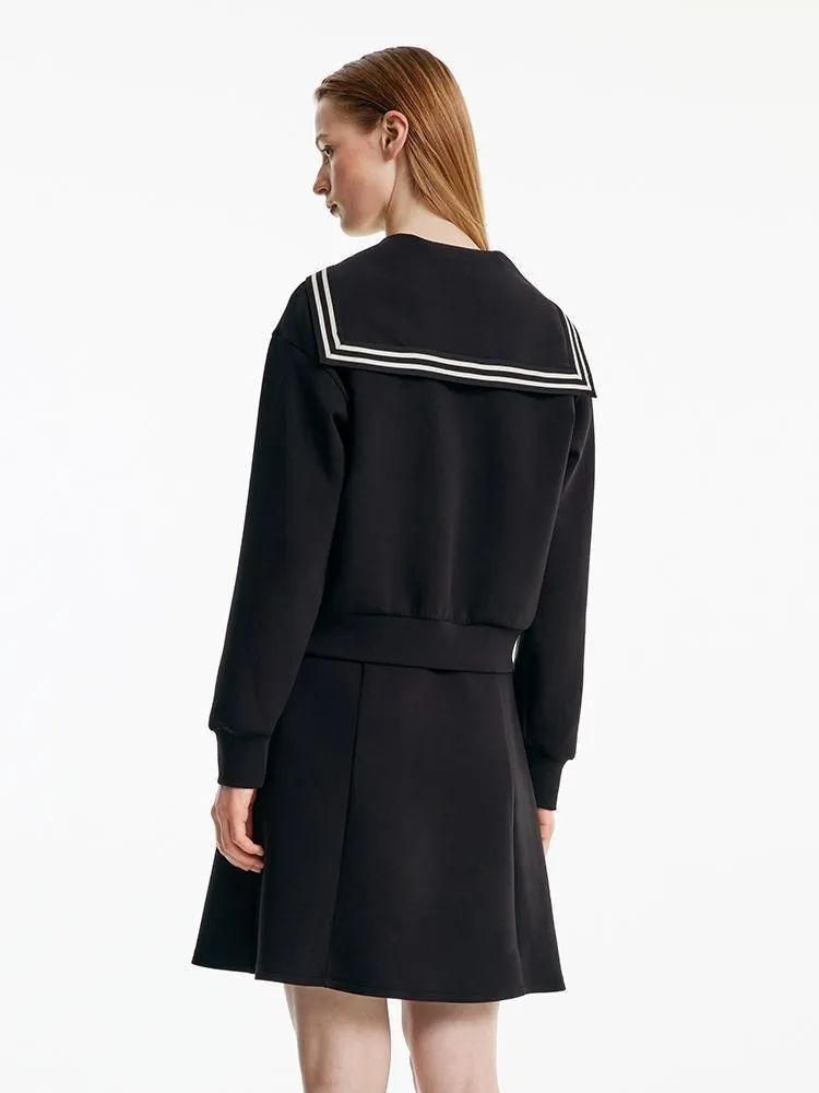 Black Tank Dress And Sailor Collar Jacket Two-piece Set