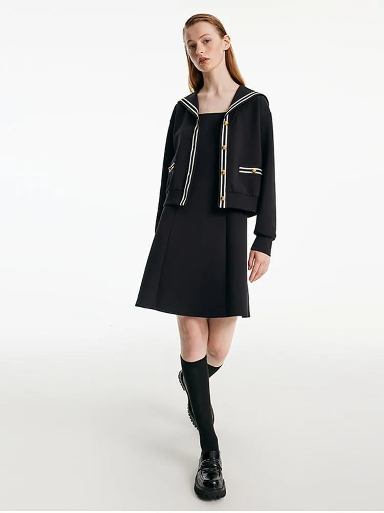 Black Tank Dress And Sailor Collar Jacket Two-piece Set