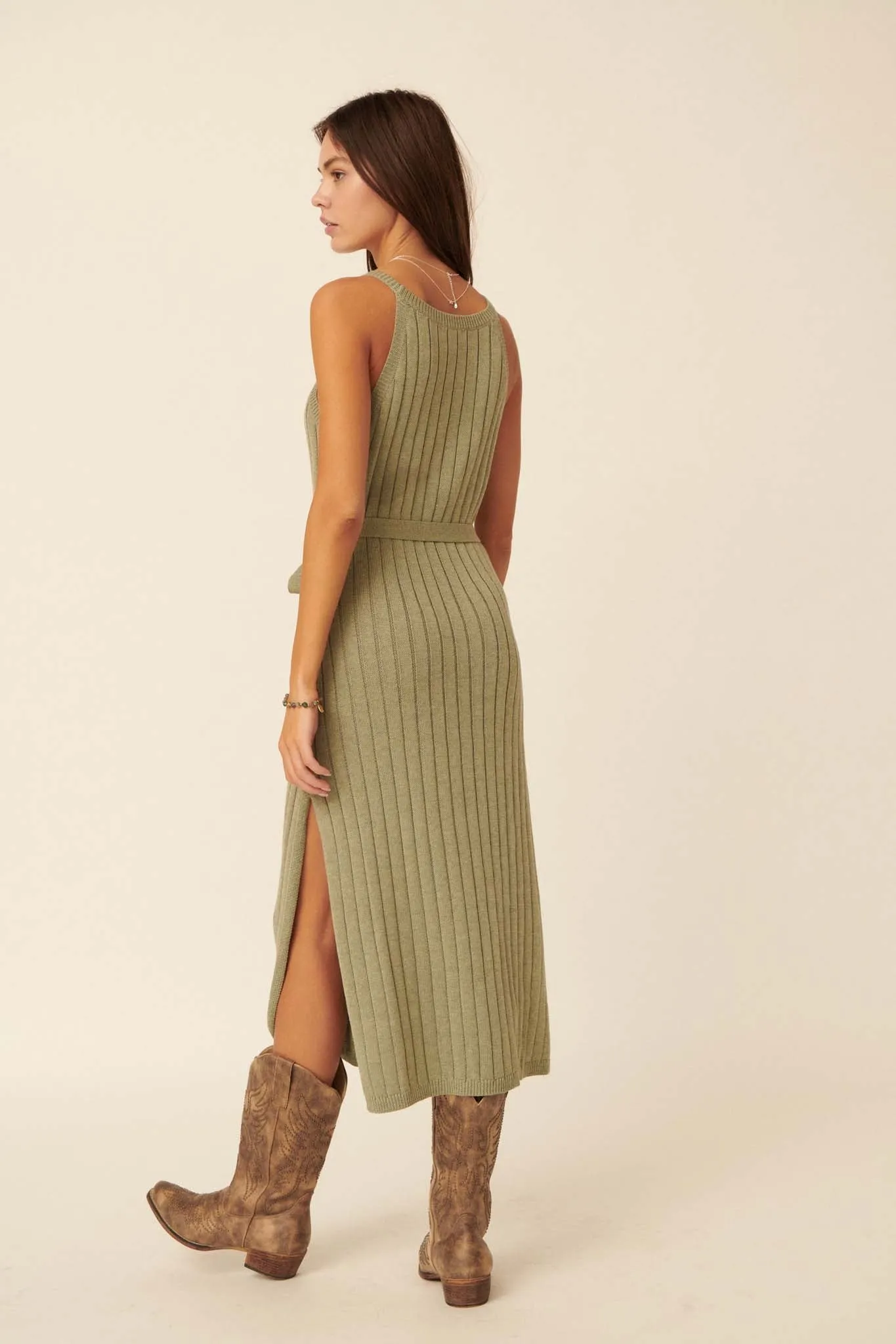 Body Language Belted Halter Sweater Dress