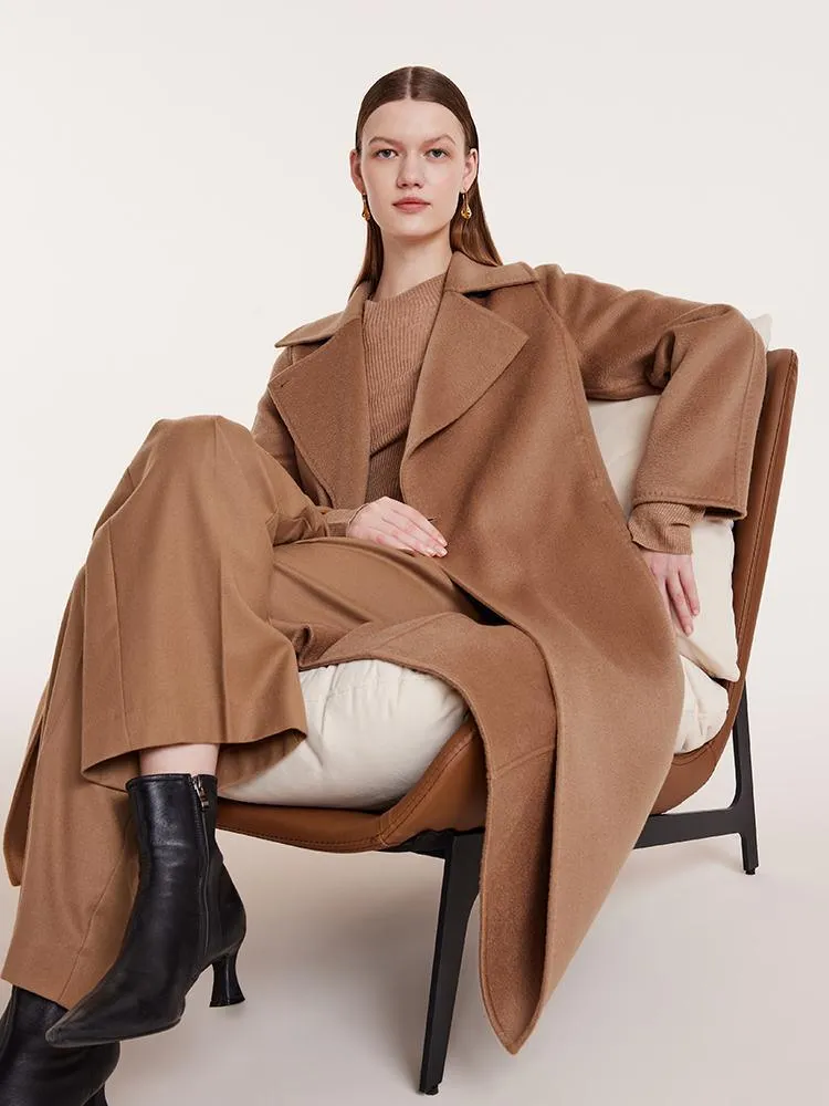 Camel Pure Cashmere Lapel Coat