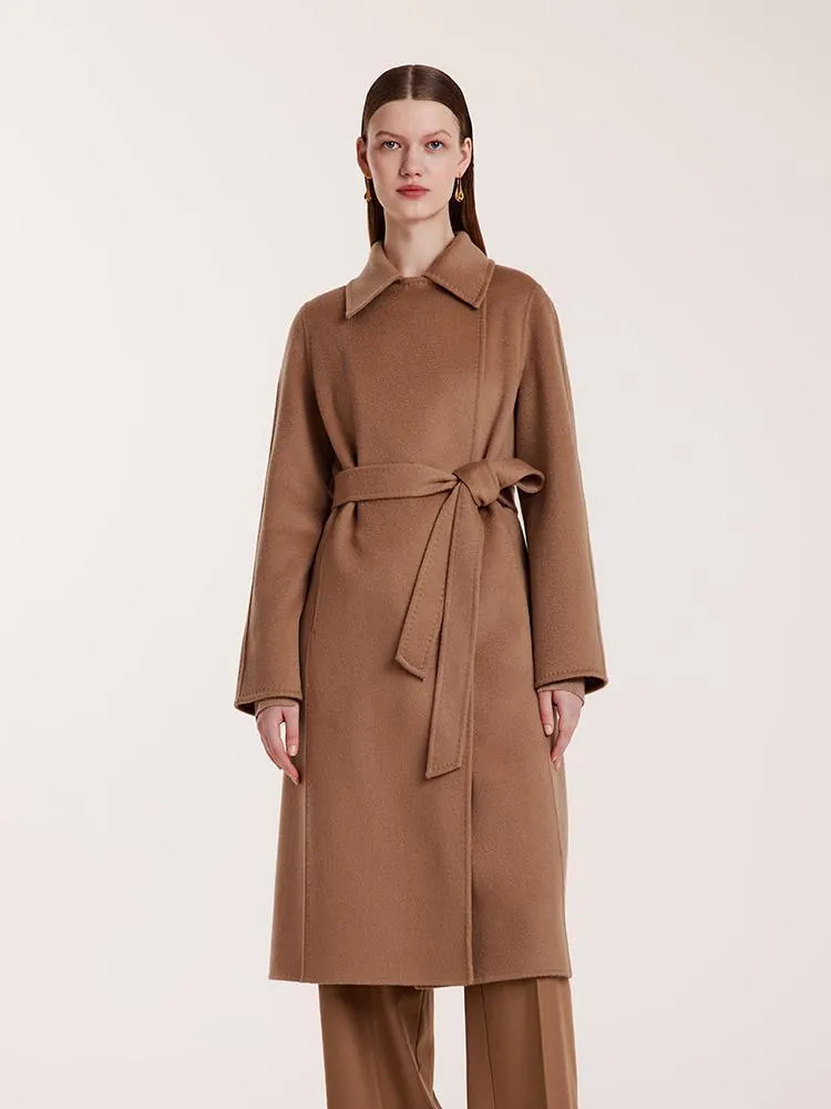 Camel Pure Cashmere Lapel Coat