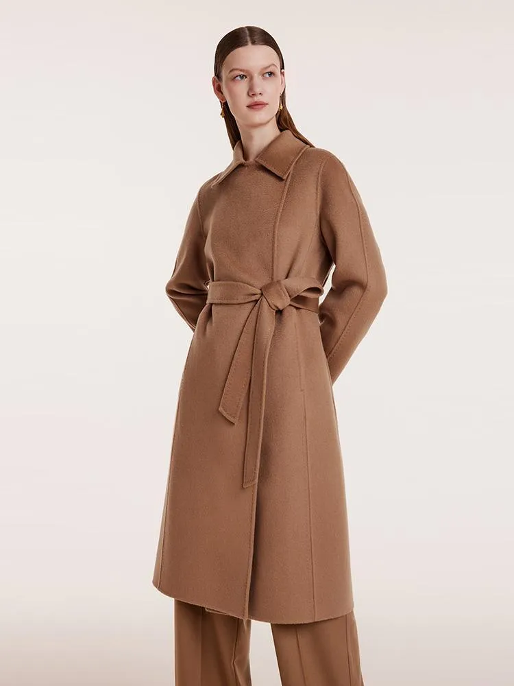 Camel Pure Cashmere Lapel Coat