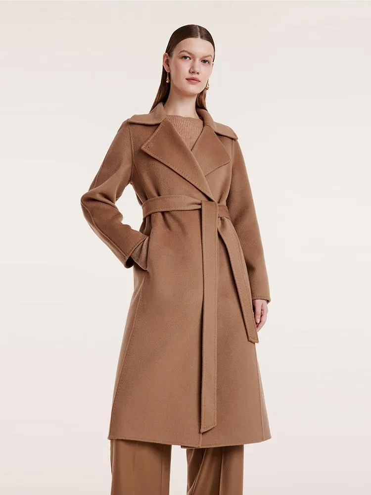 Camel Pure Cashmere Lapel Coat