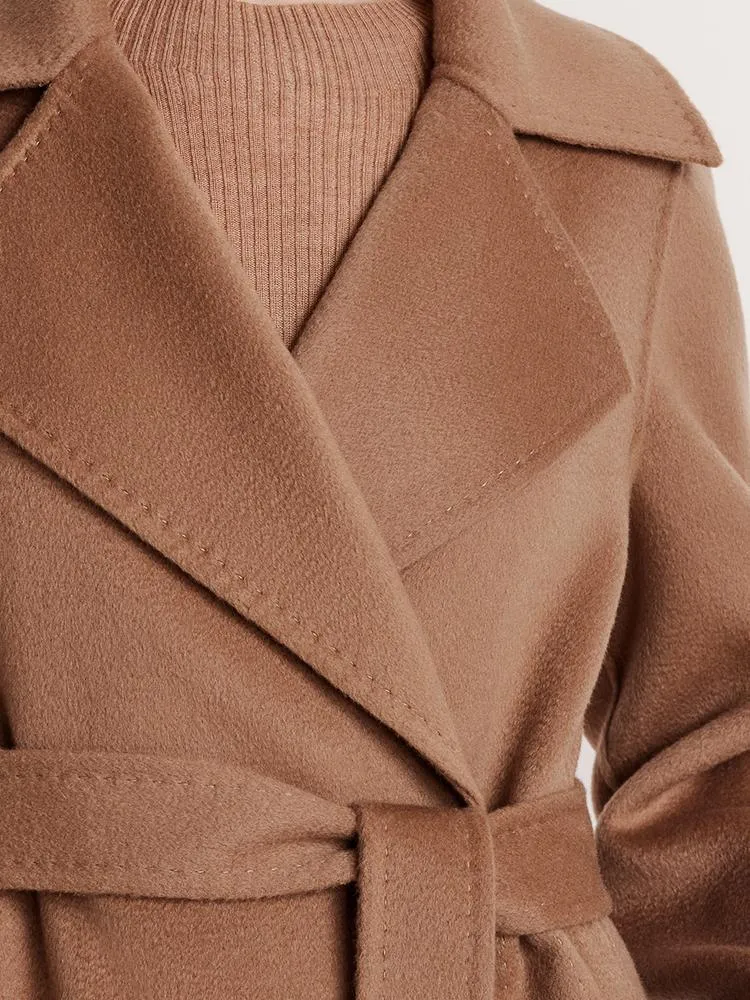 Camel Pure Cashmere Lapel Coat