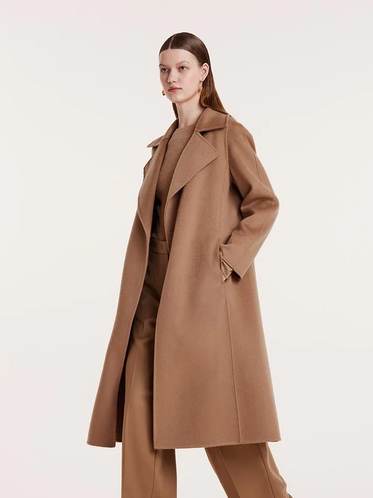 Camel Pure Cashmere Lapel Coat