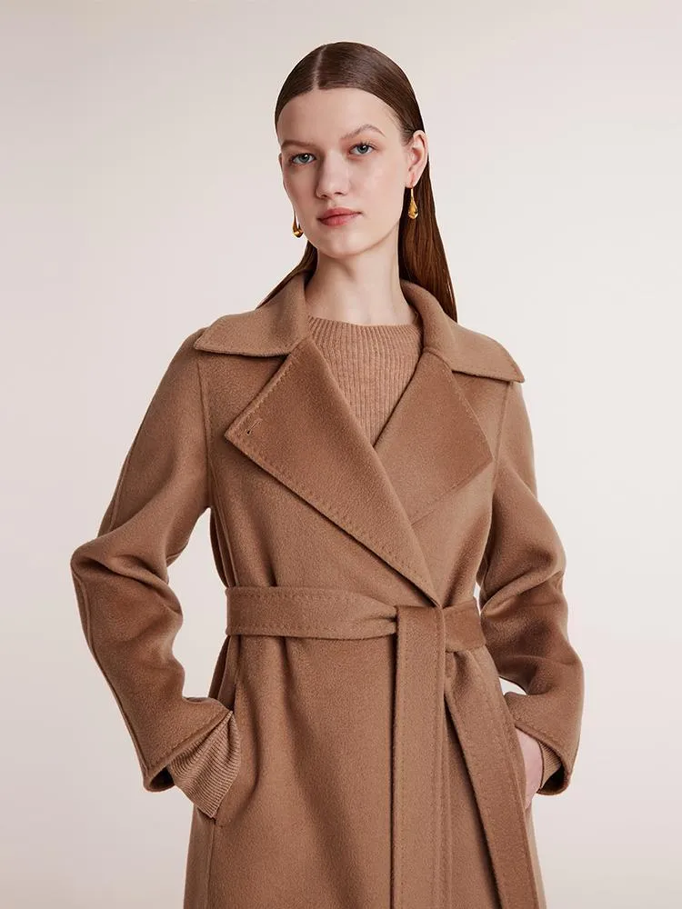 Camel Pure Cashmere Lapel Coat