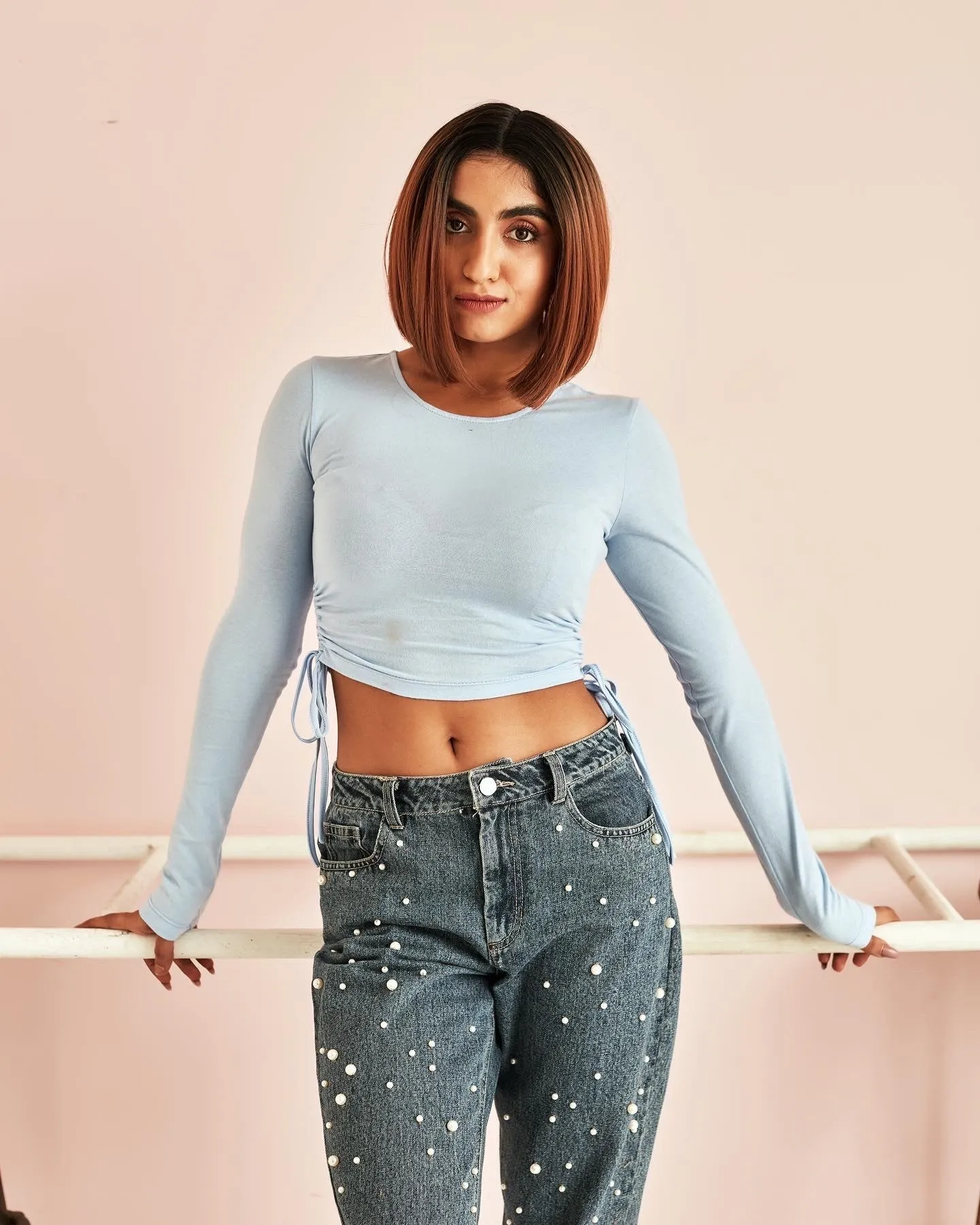 Cecelia Baby Blue Ruched Crop Top