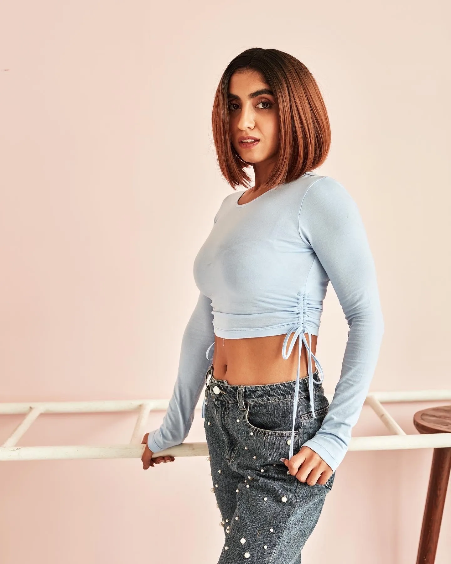 Cecelia Baby Blue Ruched Crop Top