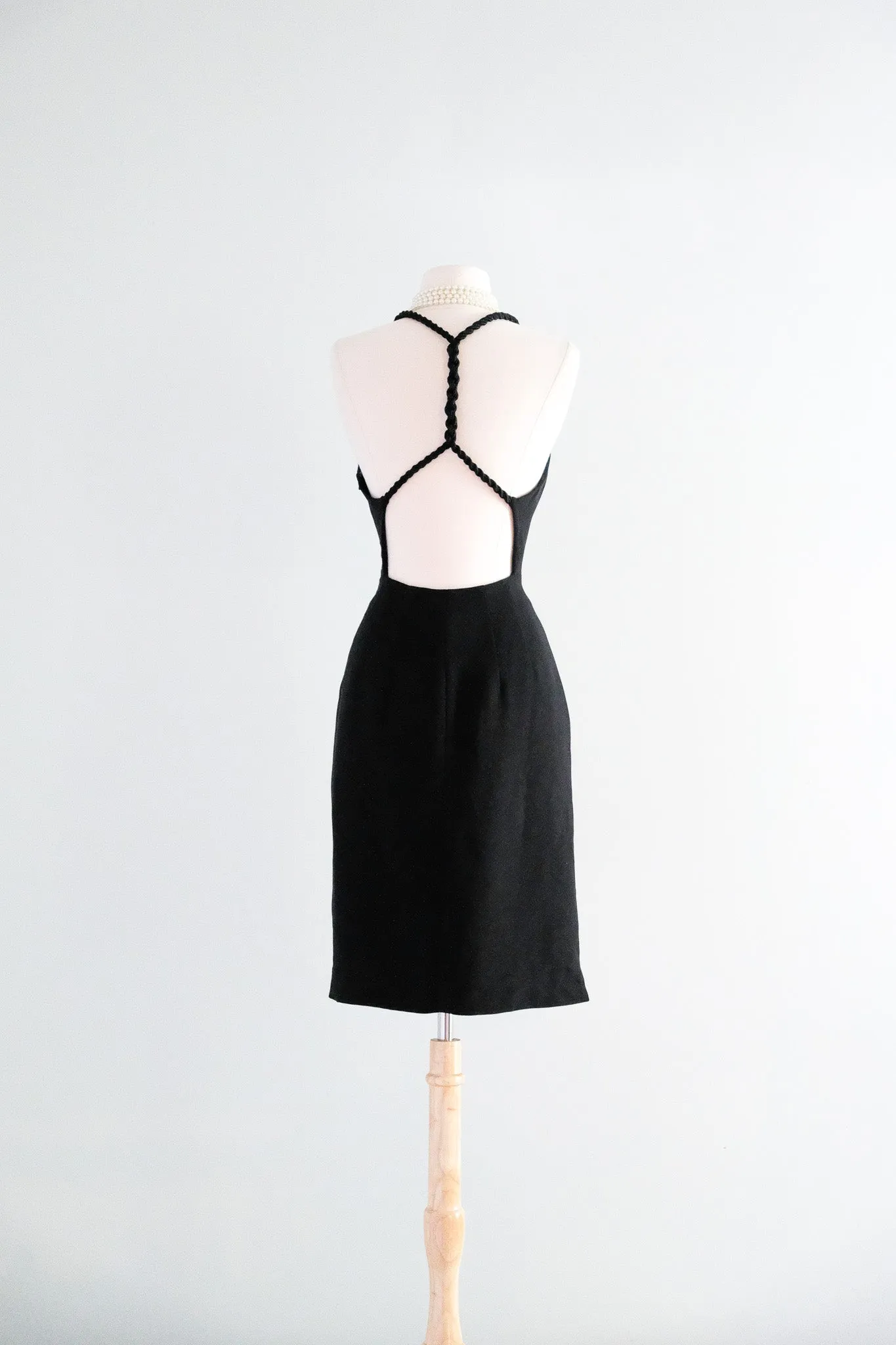 Chic 1990's Little Black Backless Dress with Cord Straps / Sz M