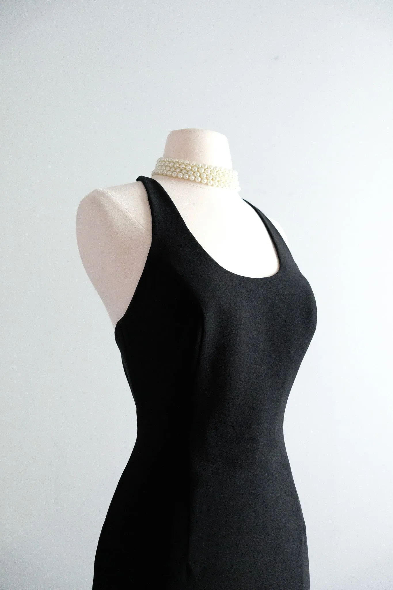 Chic 1990's Little Black Backless Dress with Cord Straps / Sz M