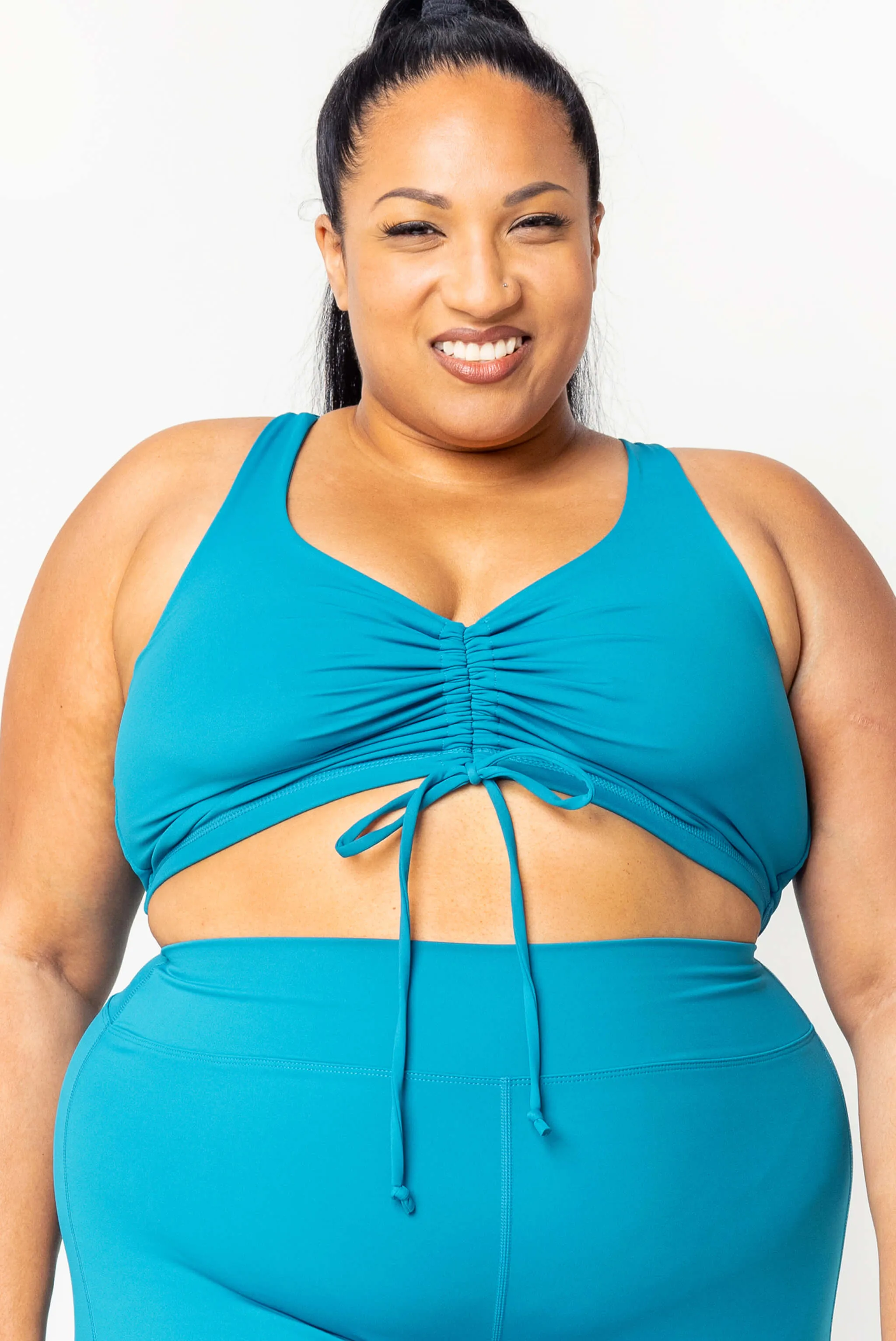 Cinched Bikini Swim Top - Teal