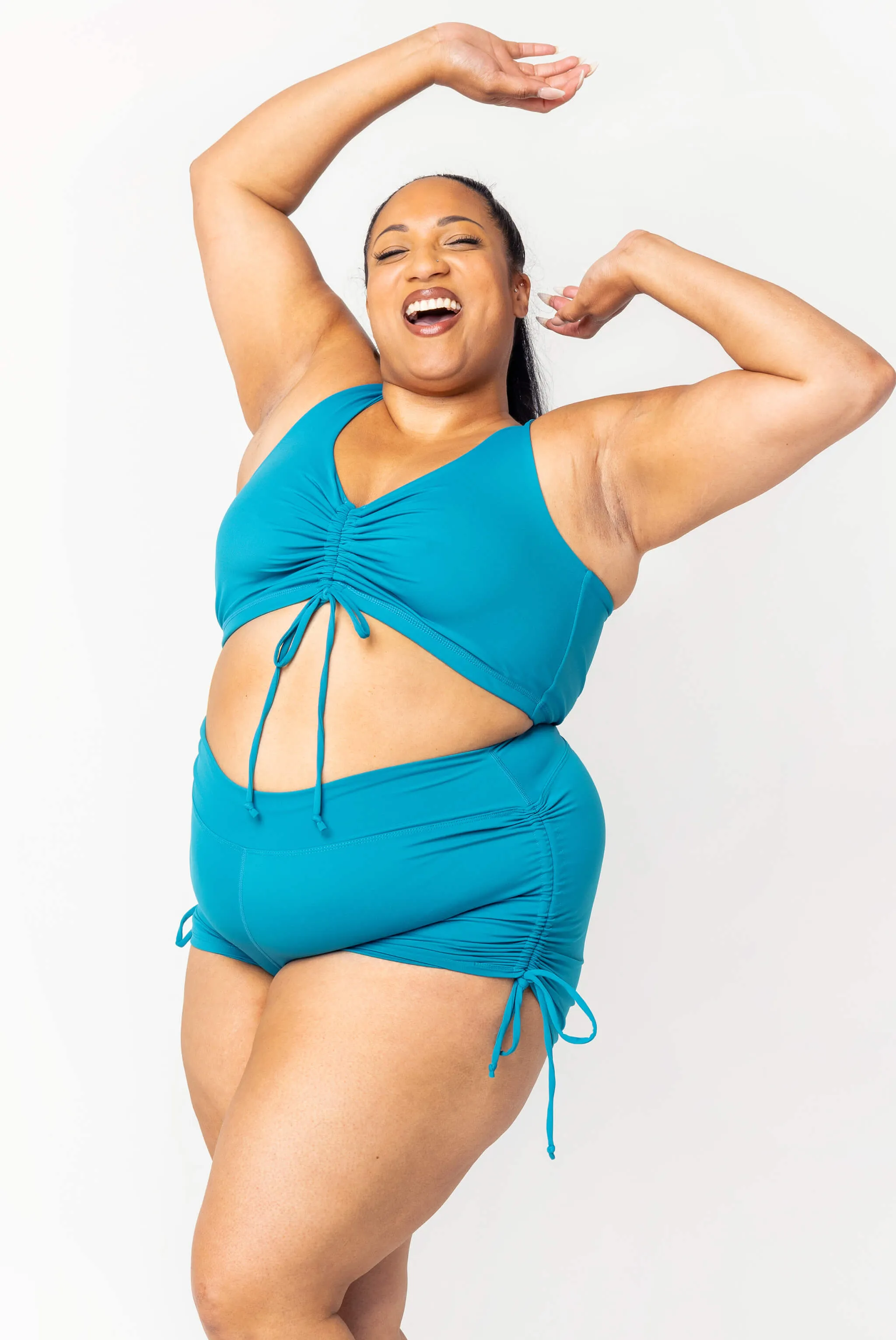 Cinched Bikini Swim Top - Teal