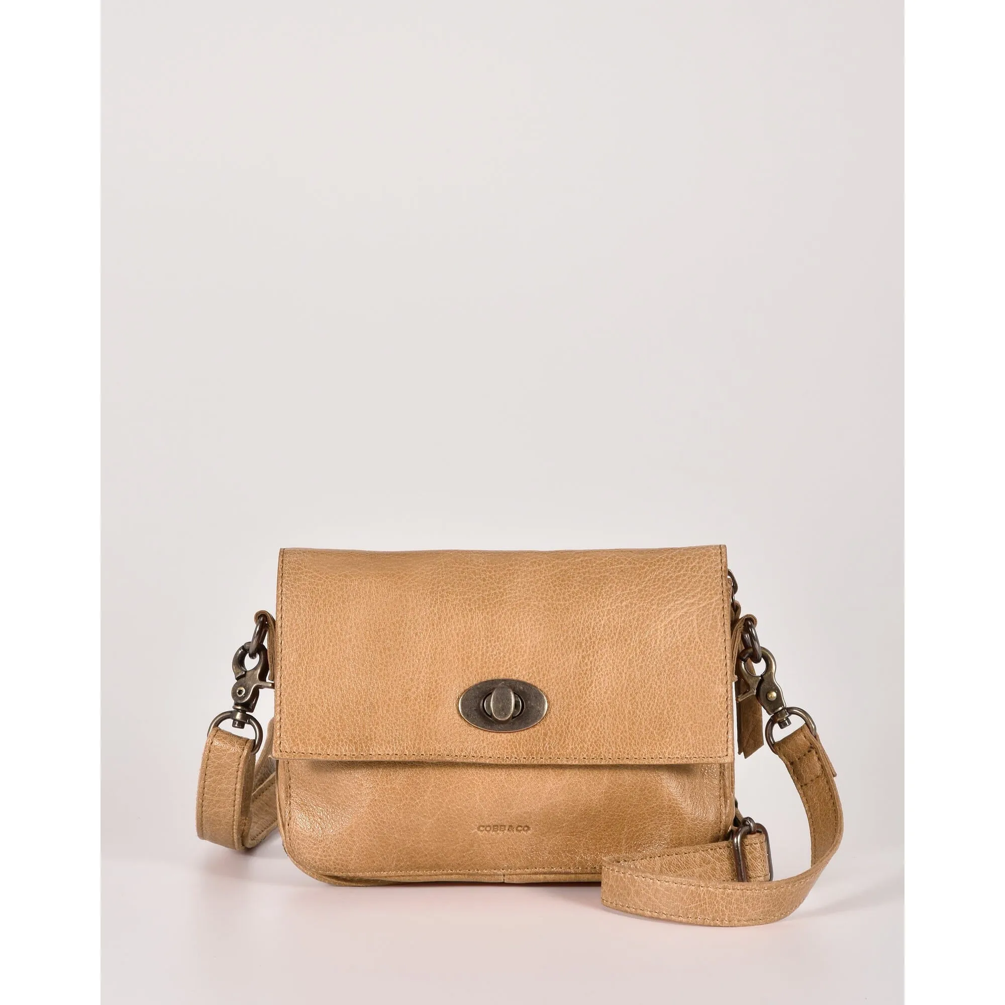 COBB & CO Darwin Leather Crossbody Bag with Turnbuckle