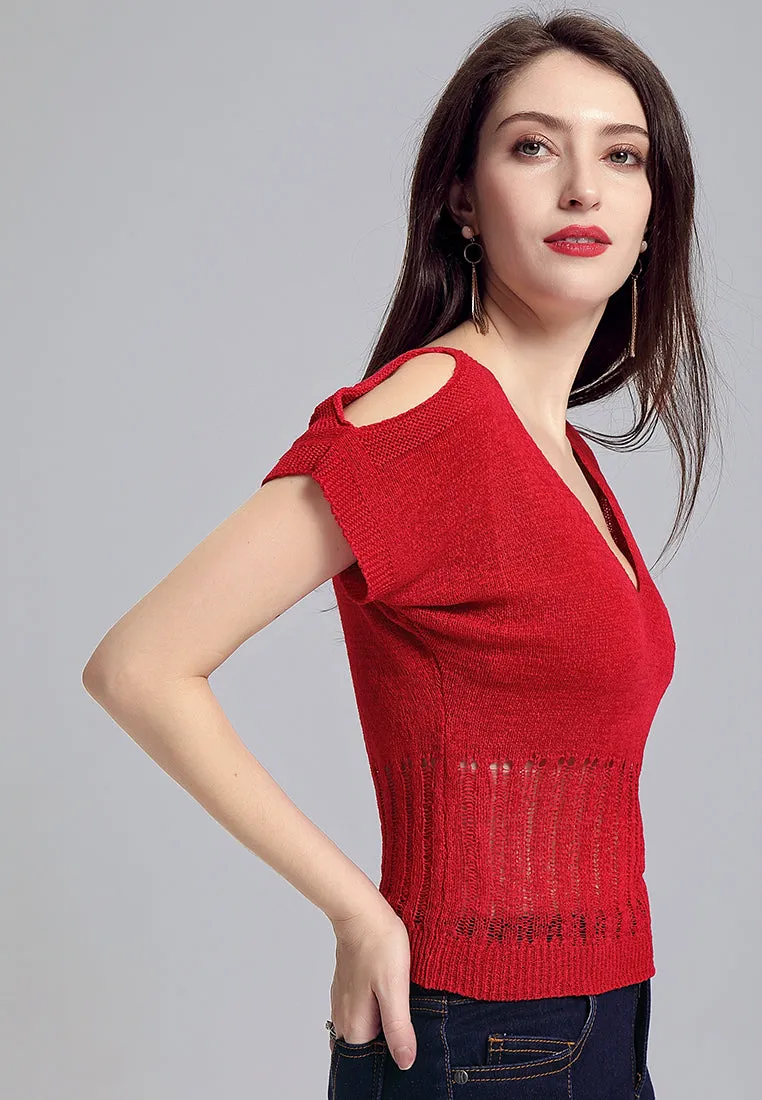 cold shoulder knitted mesh top