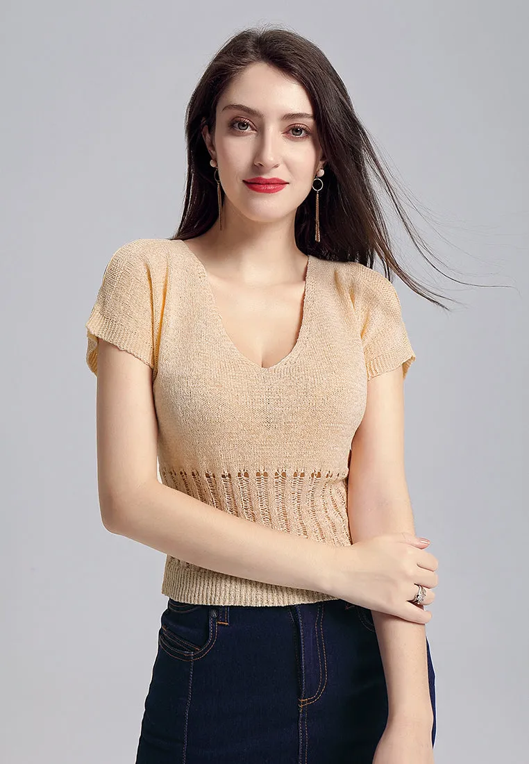 cold shoulder knitted mesh top