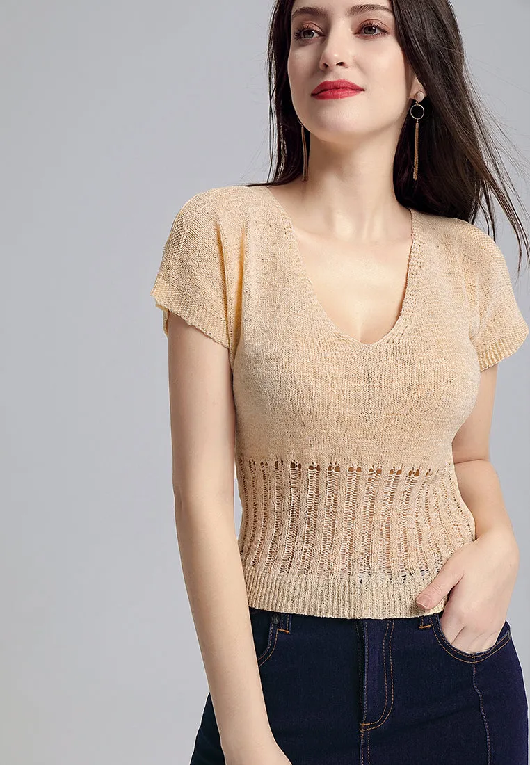 cold shoulder knitted mesh top