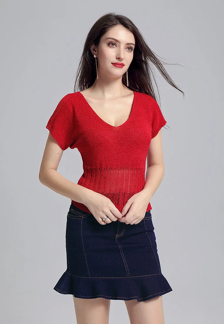 cold shoulder knitted mesh top