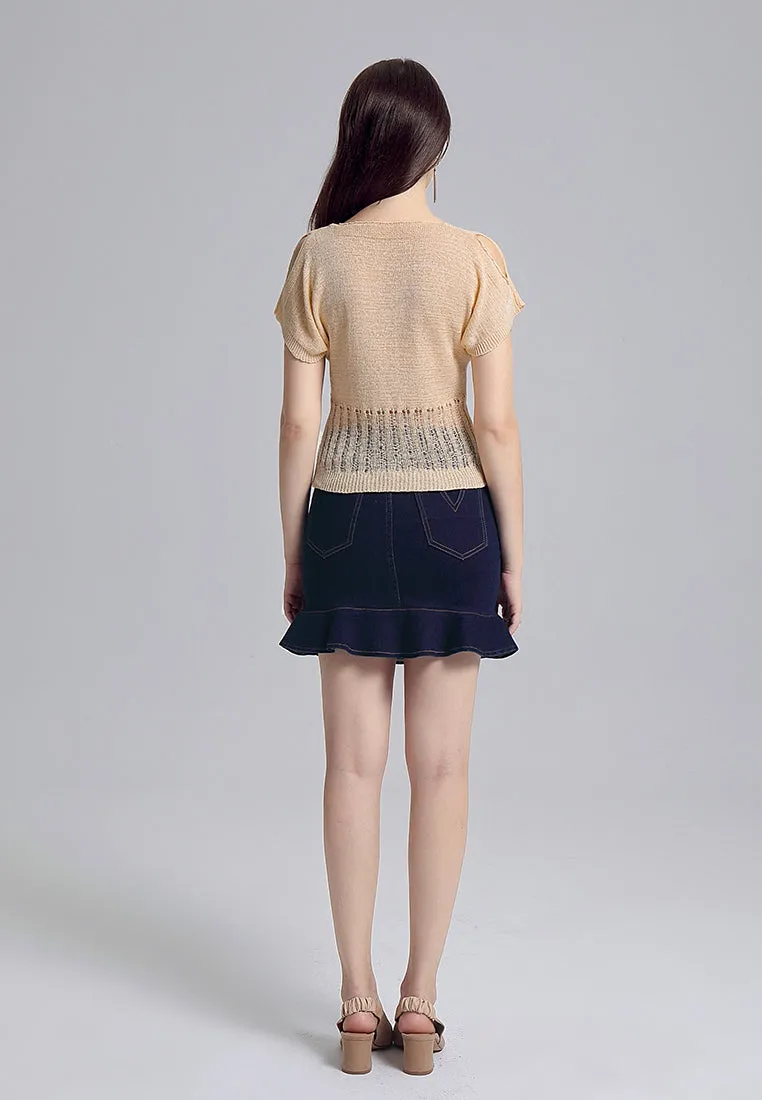 cold shoulder knitted mesh top