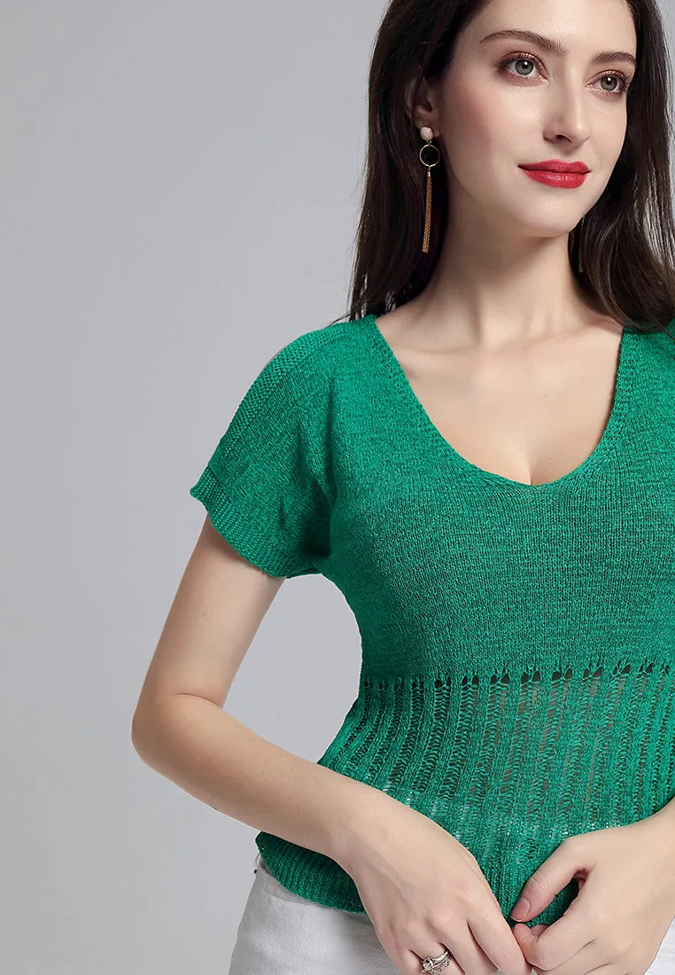 cold shoulder knitted mesh top