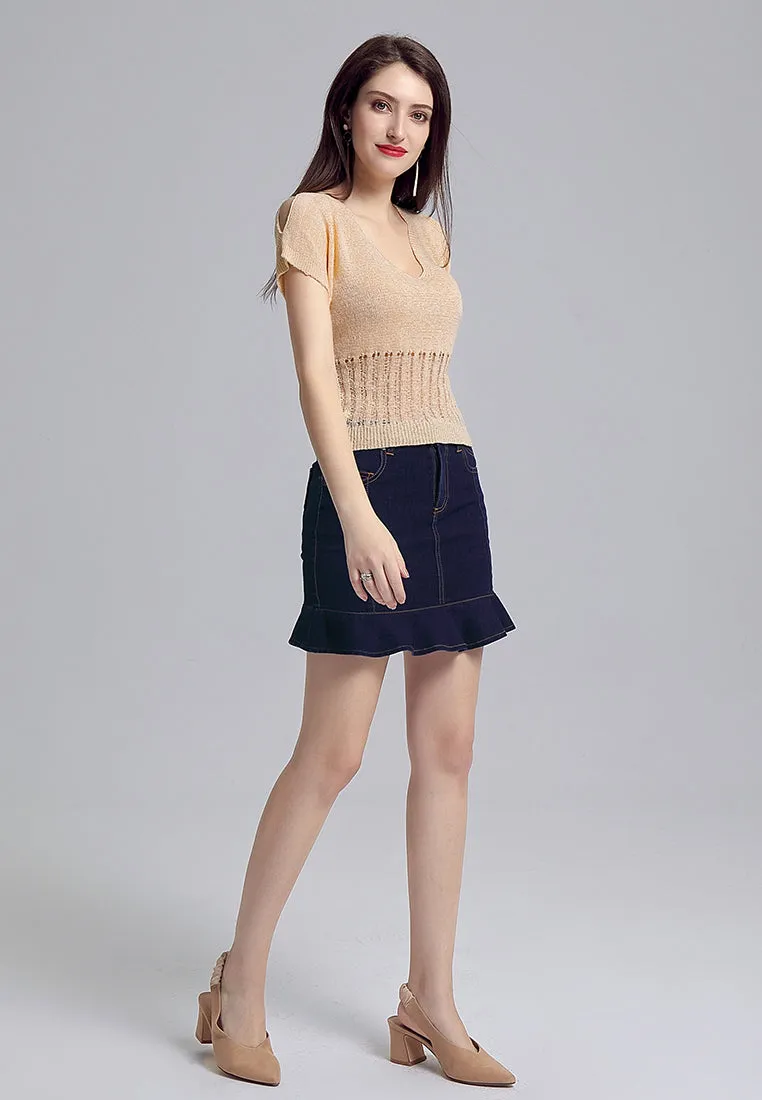 cold shoulder knitted mesh top